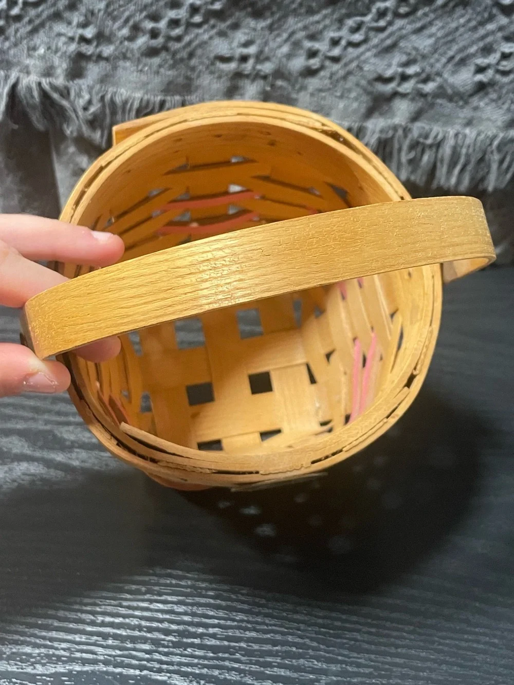 Rare Peterboro Basket Co. 150th Anniversary Wood Hanging Basket Pink Accents